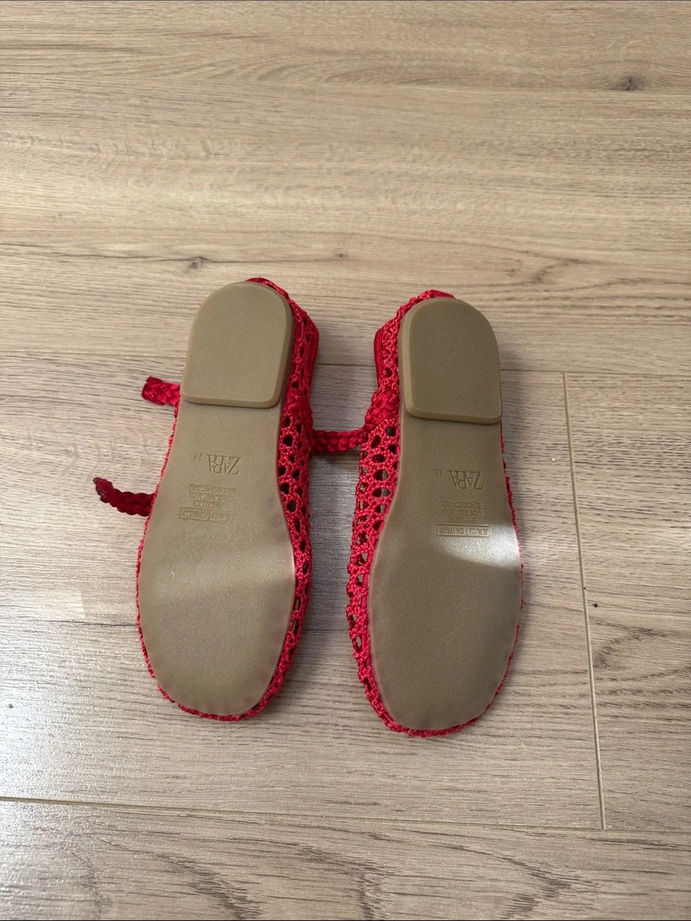 Zara Red Crochet Mary Jane Flats with Braided Strap